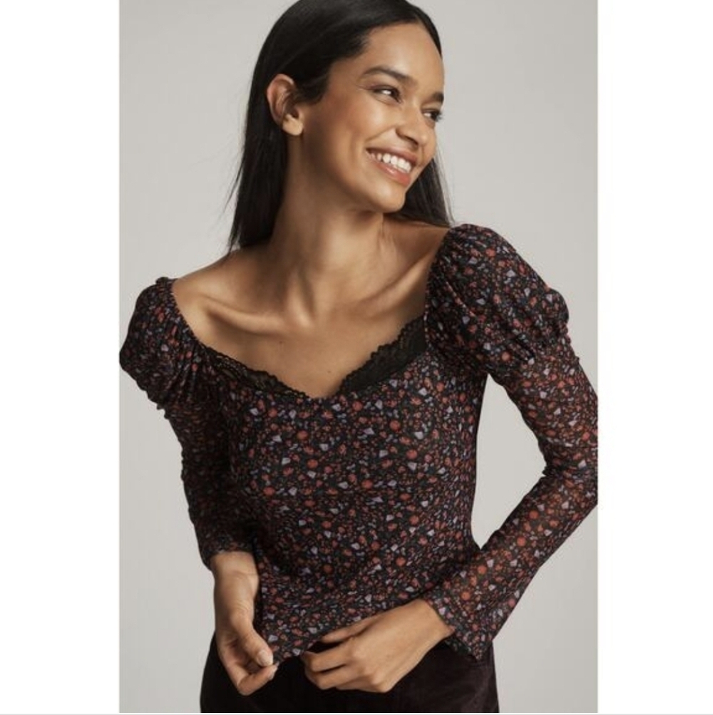 Anthropologie Maeve Mutton Sleeve Scoop Neck Ditsy Floral Lace Top Blouse 3X $98